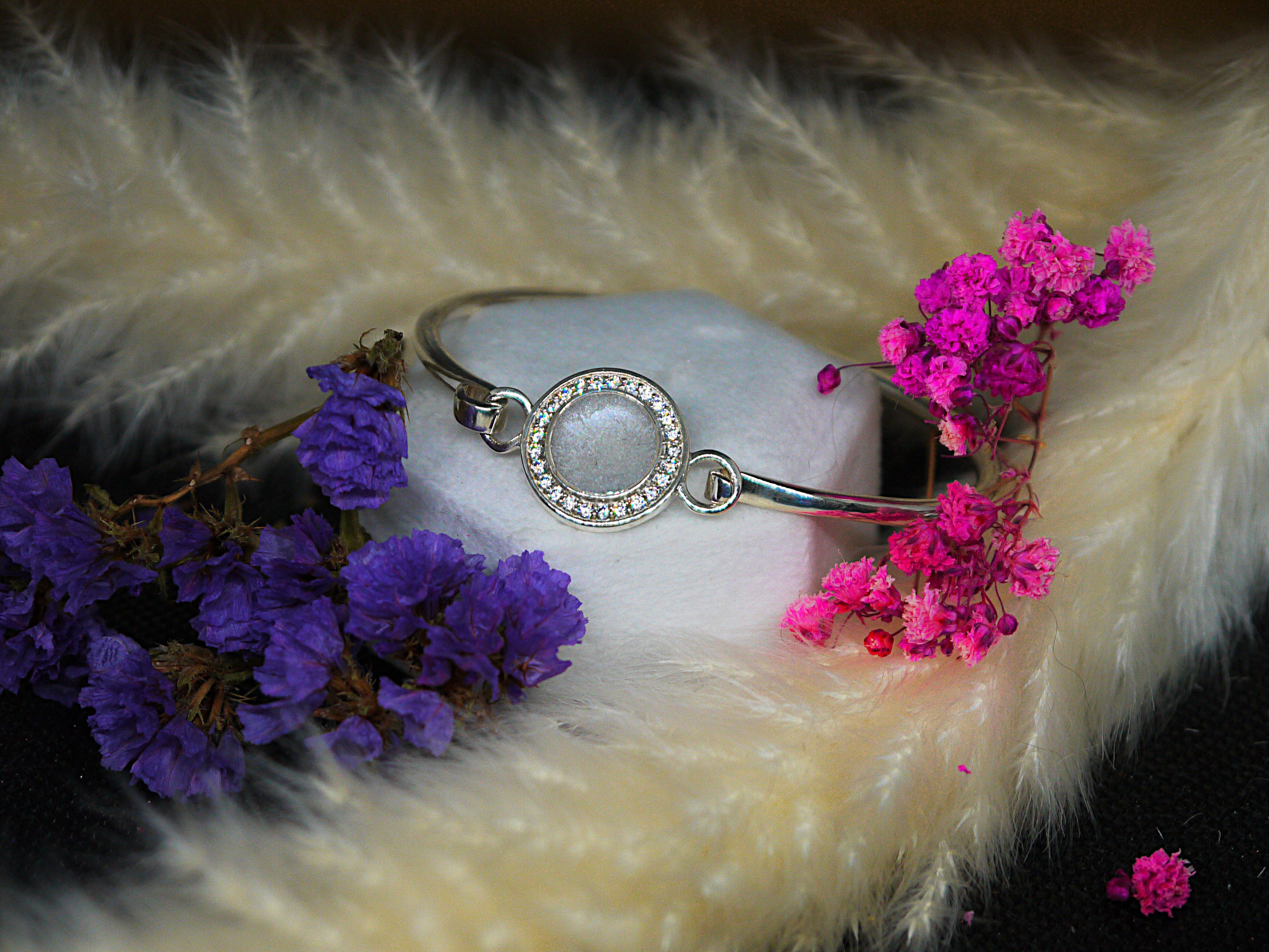 Halo Cluster Hook Clasp Silver CZ Bangle