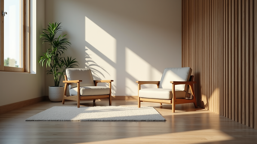 Eye-level view of a serene coaching space with comfortable seating