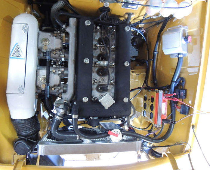 Alfa Romeo GT Junior engine bay with bespoke 1750 fast-road build and custom fuel-injection by Classic Hangar.
