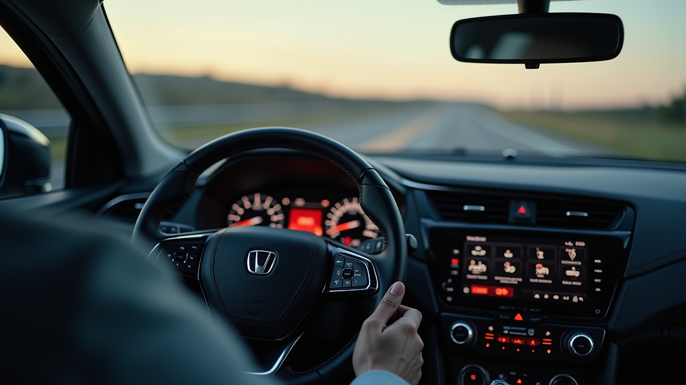 Close-up view of a vehicle dashboard showing safety features