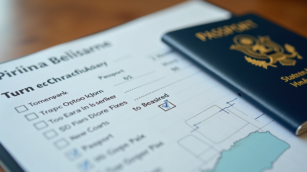 Close-up view of a travel checklist with passport and boarding pass