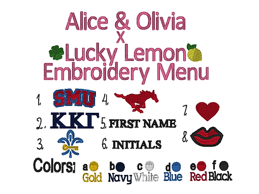 Alice and Olivia Sorority Menu 4.5.25