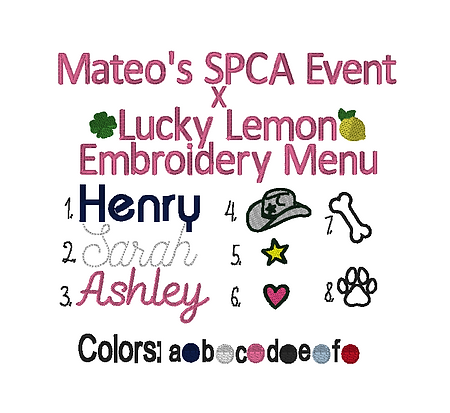 Mateo's SPCA Menu for event