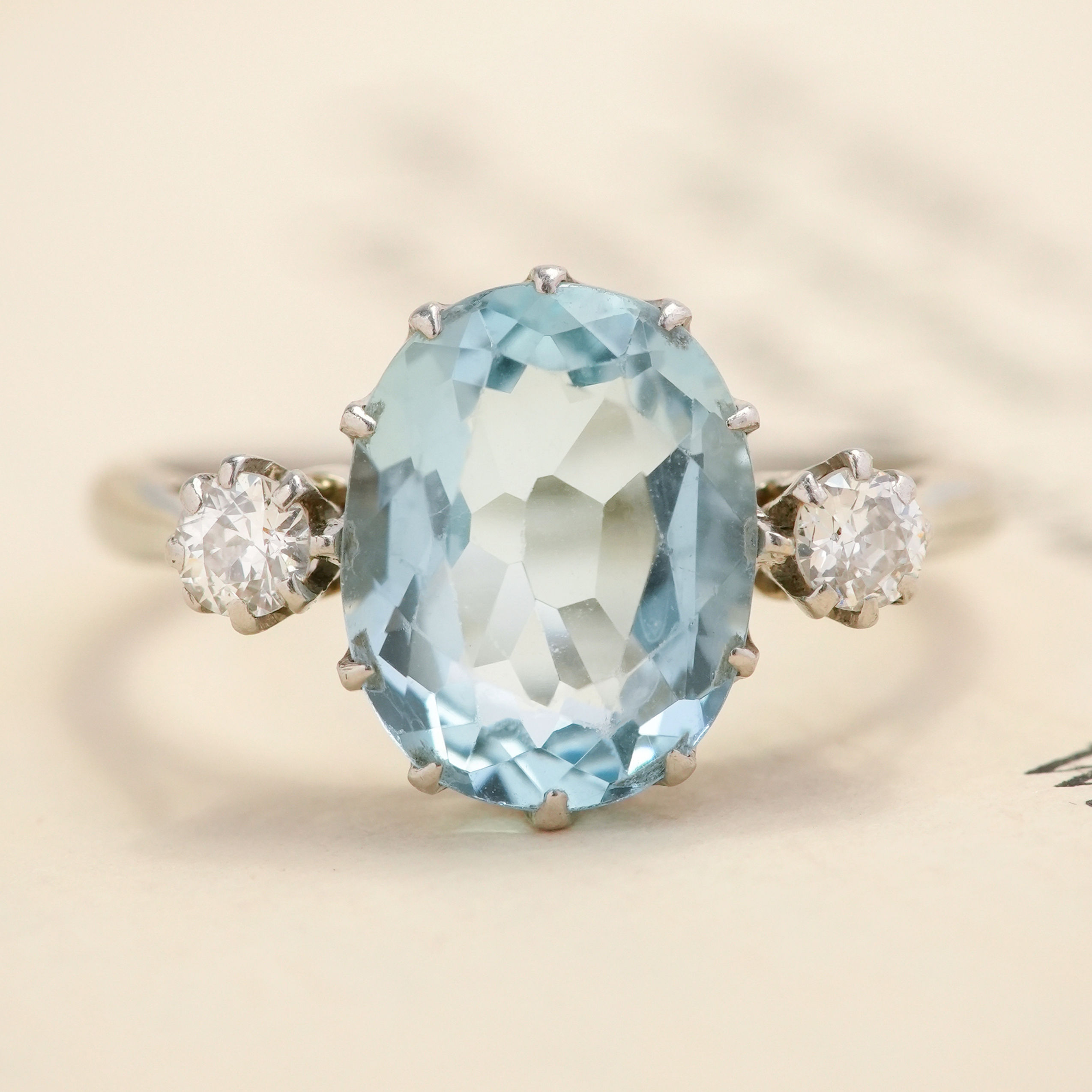 1940's Aquamarine & Diamond Ring