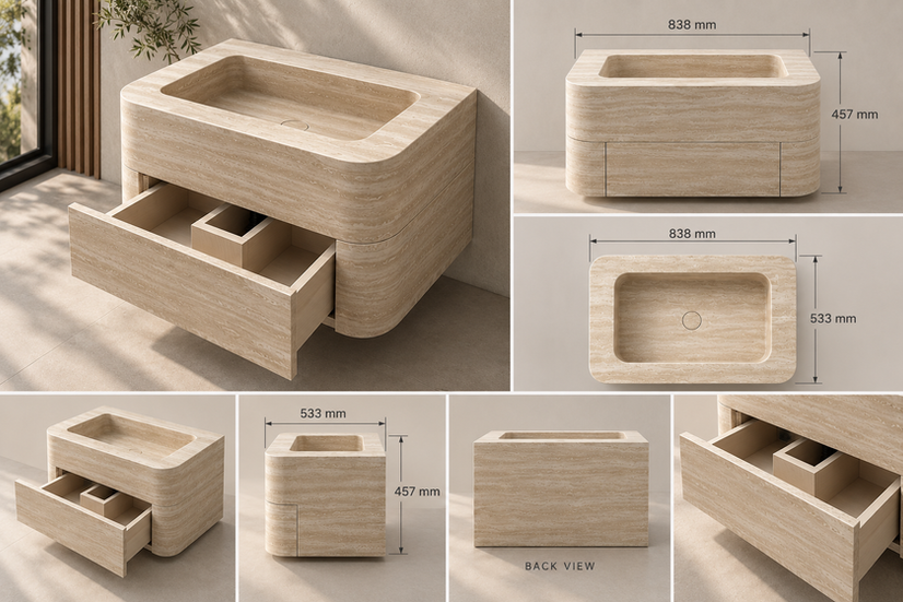 TRAVERTINE VANITY, อ่างล้างหน้าหินธรรมชาติ, อ่างล้างหน้าหินทราเวอร์ทีน, เฟอร์นิเจอร์หินแท้