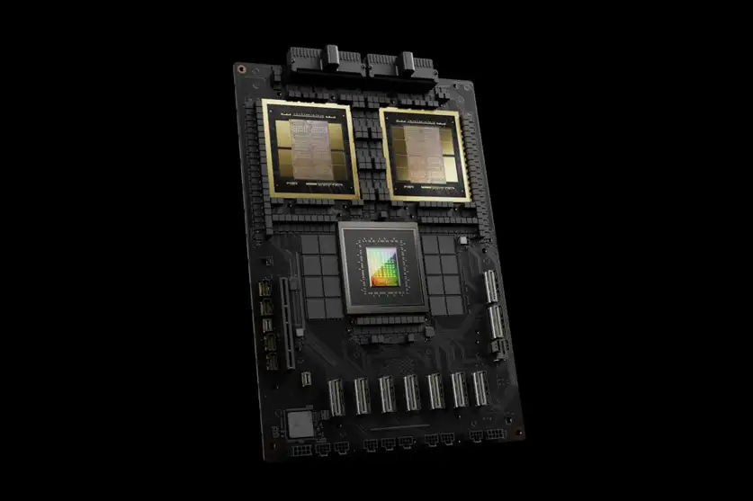 엔비디아 Grace CPU 1장 및 B200 2장이 탑재된 GB200 슈퍼칩 이미지