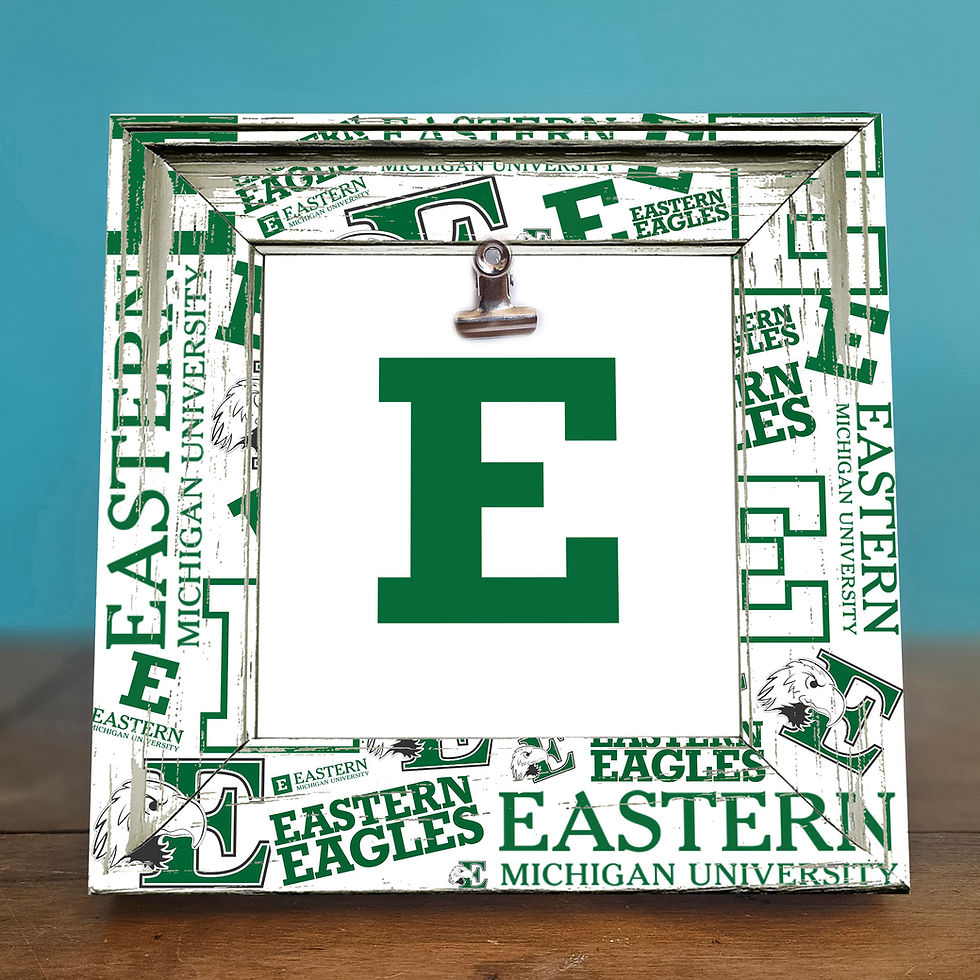 Thumbnail: Rustic 8x8 Photo Frame featuring Eastern Michigan University logos, showcasing school spirit with vintage charm