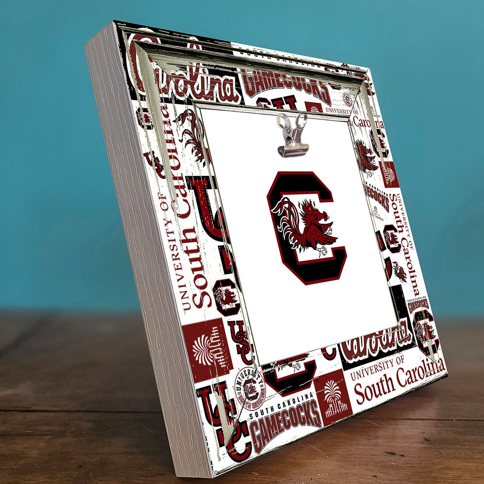 Thumbnail: Rustic shabby chic South Carolina Gamecocks 8x8 photo frame with clip for 4x4 photos; perfect for dorm decor, alumni gifts, s