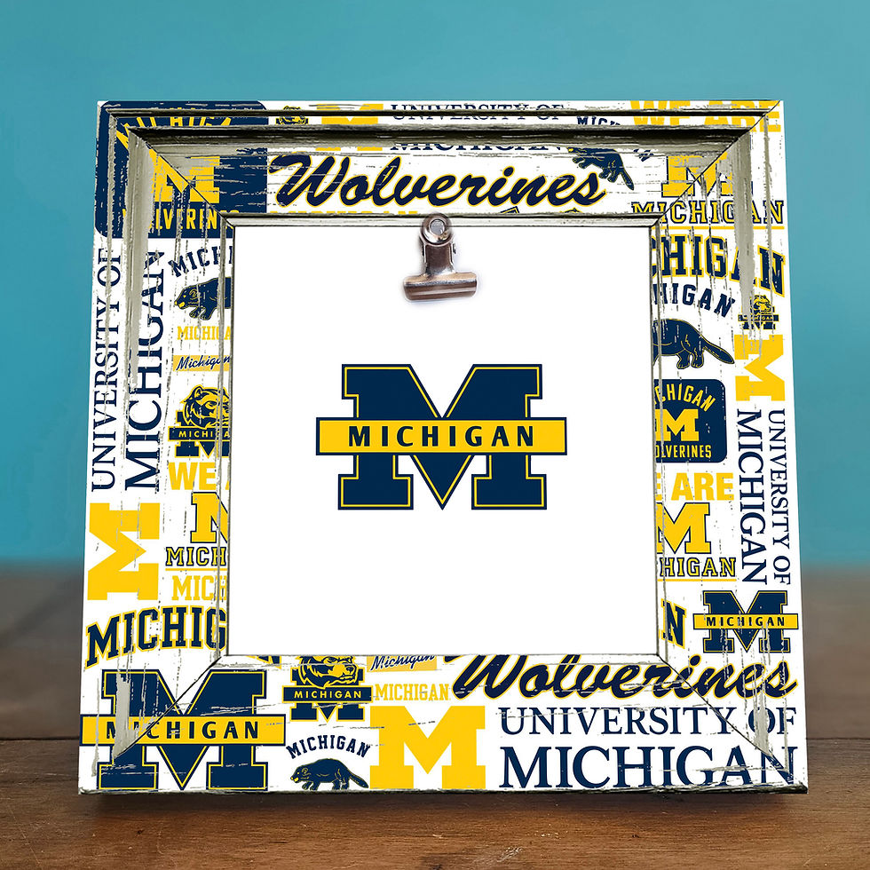 Thumbnail: Rustic shabby chic Michigan Wolverines 8x8 photo frame with clip for 4x4 photos; perfect for dorm decor, alumni gifts, sports