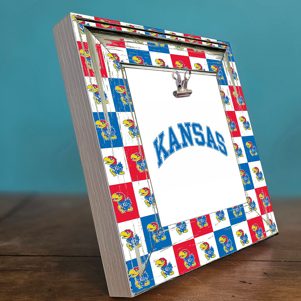 Rustic shabby chic University of Kansas Hawkeyes 8x8 photo frame with clip for 4x4 photos, perfect for dorm decor, alumni gif