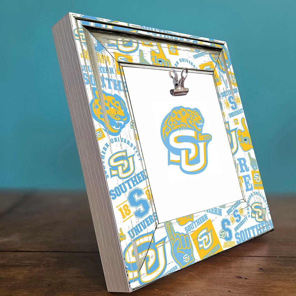 Thumbnail: Rustic shabby chic Southern University 8x8 photo frame with clip for 4x4 photos; perfect for dorm decor, alumni gifts, sports