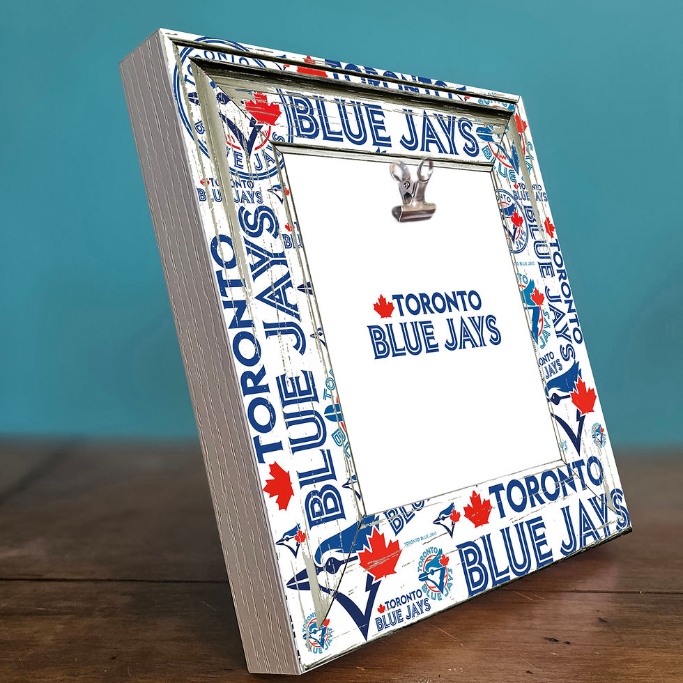 Thumbnail: Rustic Toronto Blue Jays baseball photo frame displaying a 4x4 photo clip with team colors and logo