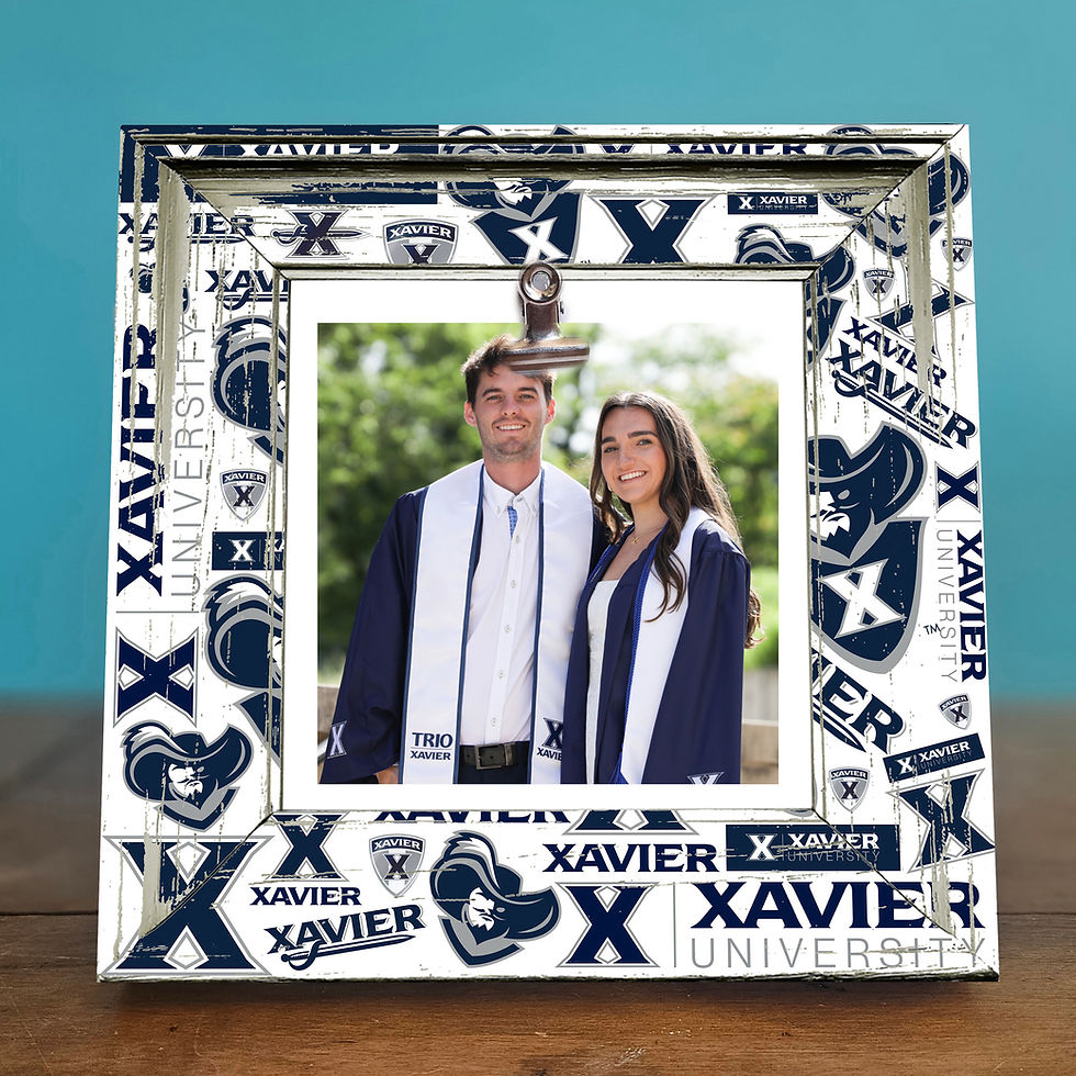 Thumbnail: Rustic 8x8 Photo Frame featuring Xavier University logos, showcasing school spirit with vintage charm.