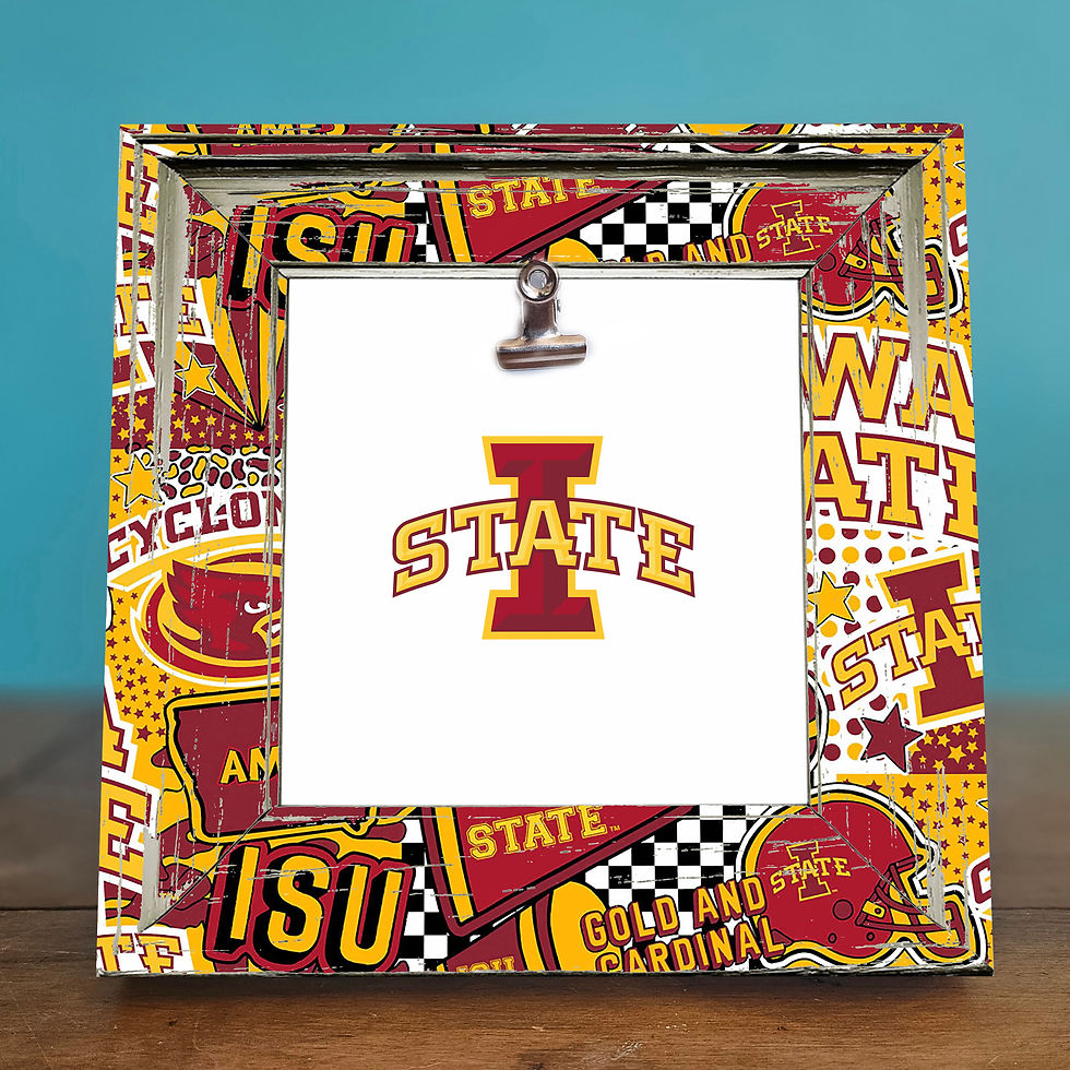 Rustic shabby chic Iowa State University 8x8 photo frame with clip for 4x4 photos; perfect for dorm decor, alumni gifts, spor