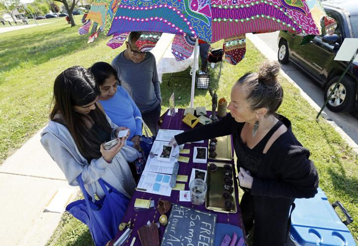 Chocolate vendor sharing items with customers