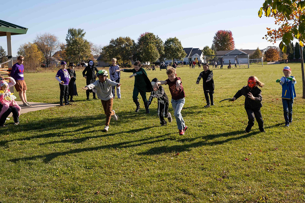 Kids running like mummies in the park