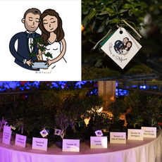 Per concludere l’immagine coordinata del matrimonio di Chiara e Stefano troviamo le bomboniere.
In questo caso gli sposi hanno optato per una piccola illustrazione a tema botanico da abbinare alla bomboniera, un piccolo bonsai per ogni invitato.