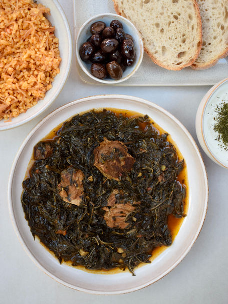 Prepared molohiya stew served on a plate
