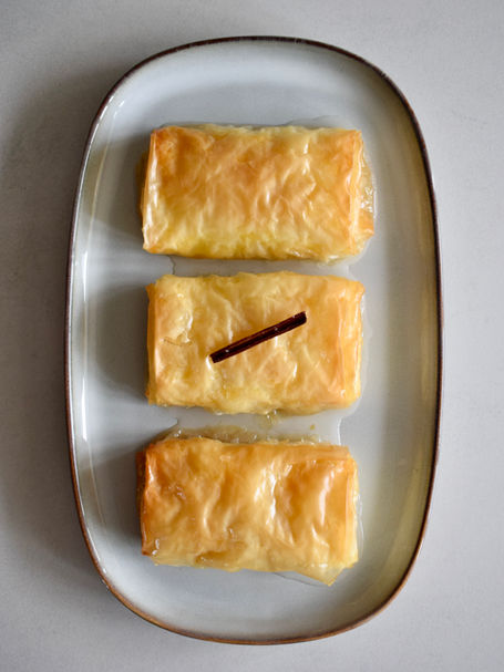 Sütlü börek (semolina custard filled syrup pastry)