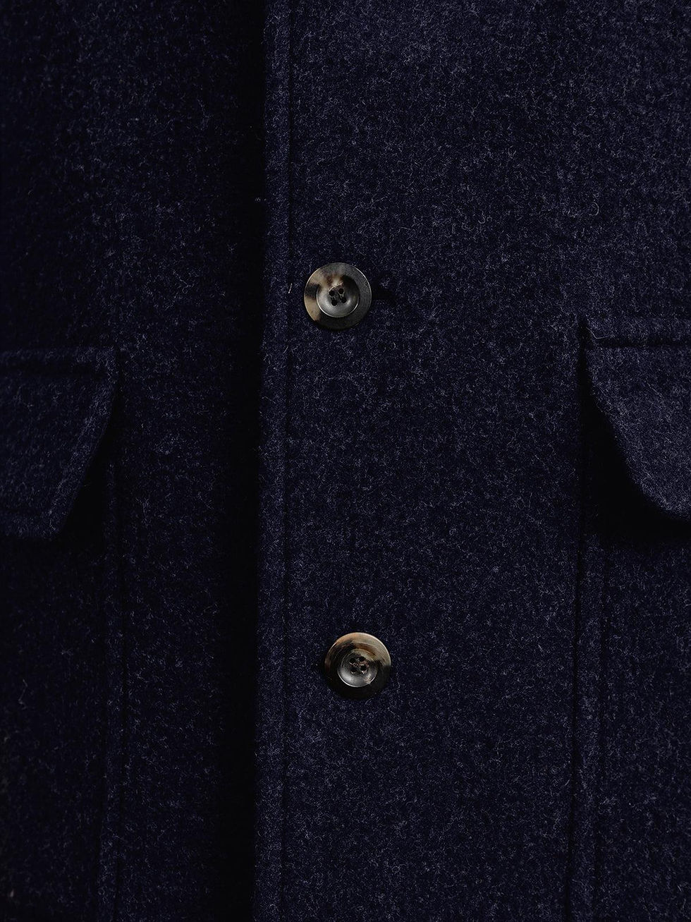 Close-up of navy blue wool jacket