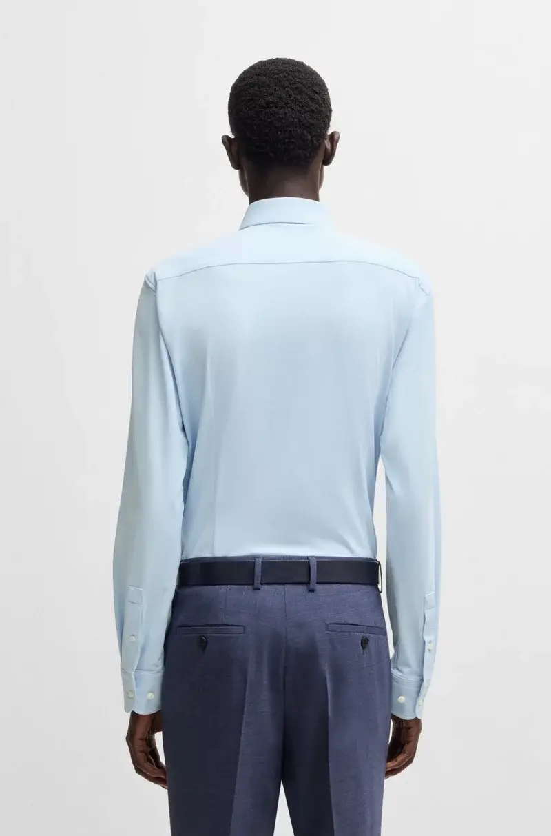 Light blue long-sleeve shirt, rear view