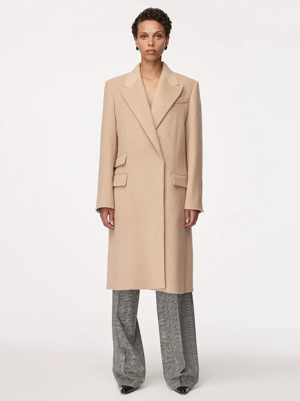 Beige double-breasted wool coat