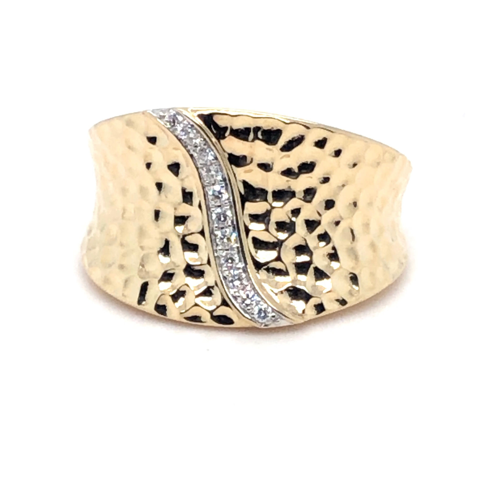 Hammered Gold & Diamond Wide Band  Ring