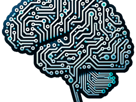 A circuit board in the shape of a human brain