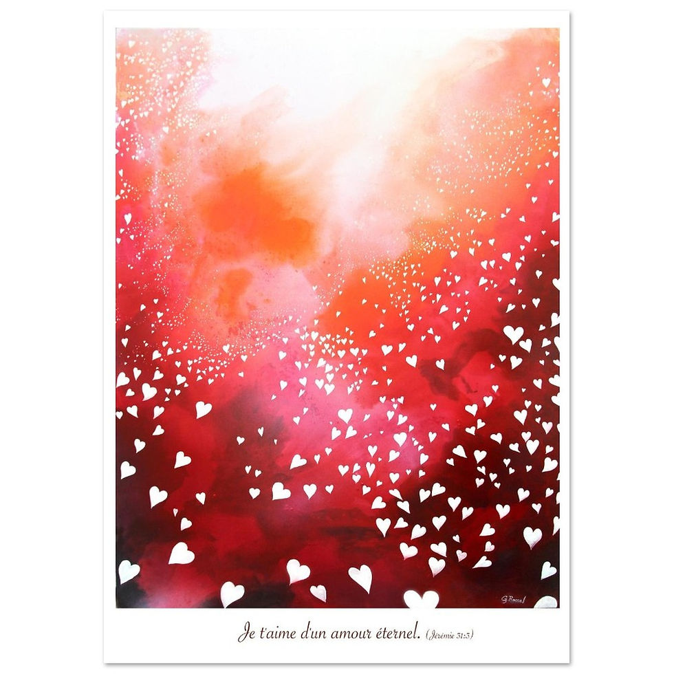 Thumbnail: Poster "Coeurs" rouge avec texte "Je t'aime d'un amour éternel (Jérémie 31:3)"
