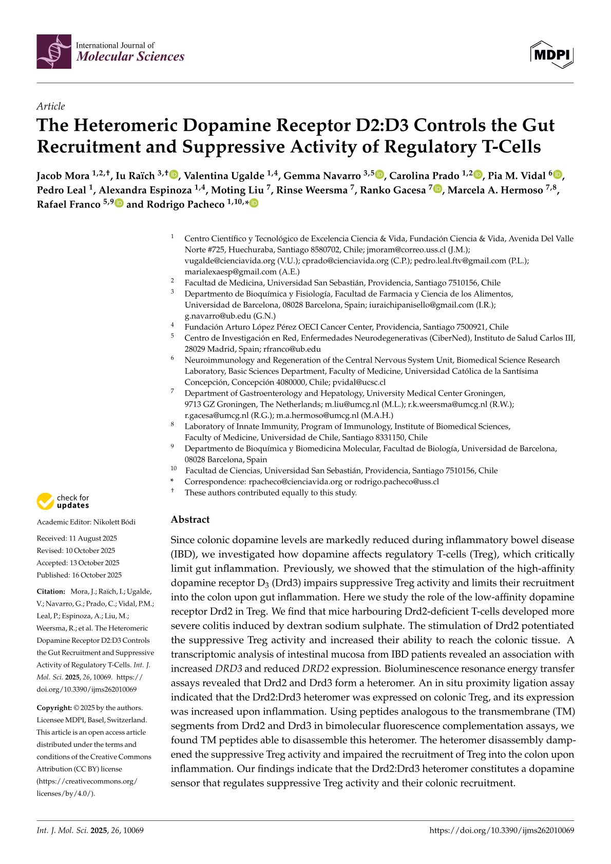 The Heteromeric Dopamine Receptor D2:D3 Controls the Gut Recruitment and Suppressive Activity of Regulatory T-Cells