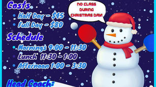 Winter Break Table Tennis Youth Camp Dec 22-28