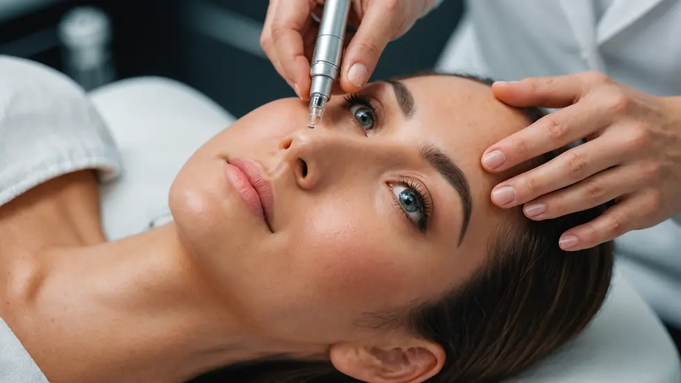 Eye-level view of a beauty treatment with micro-needling equipment