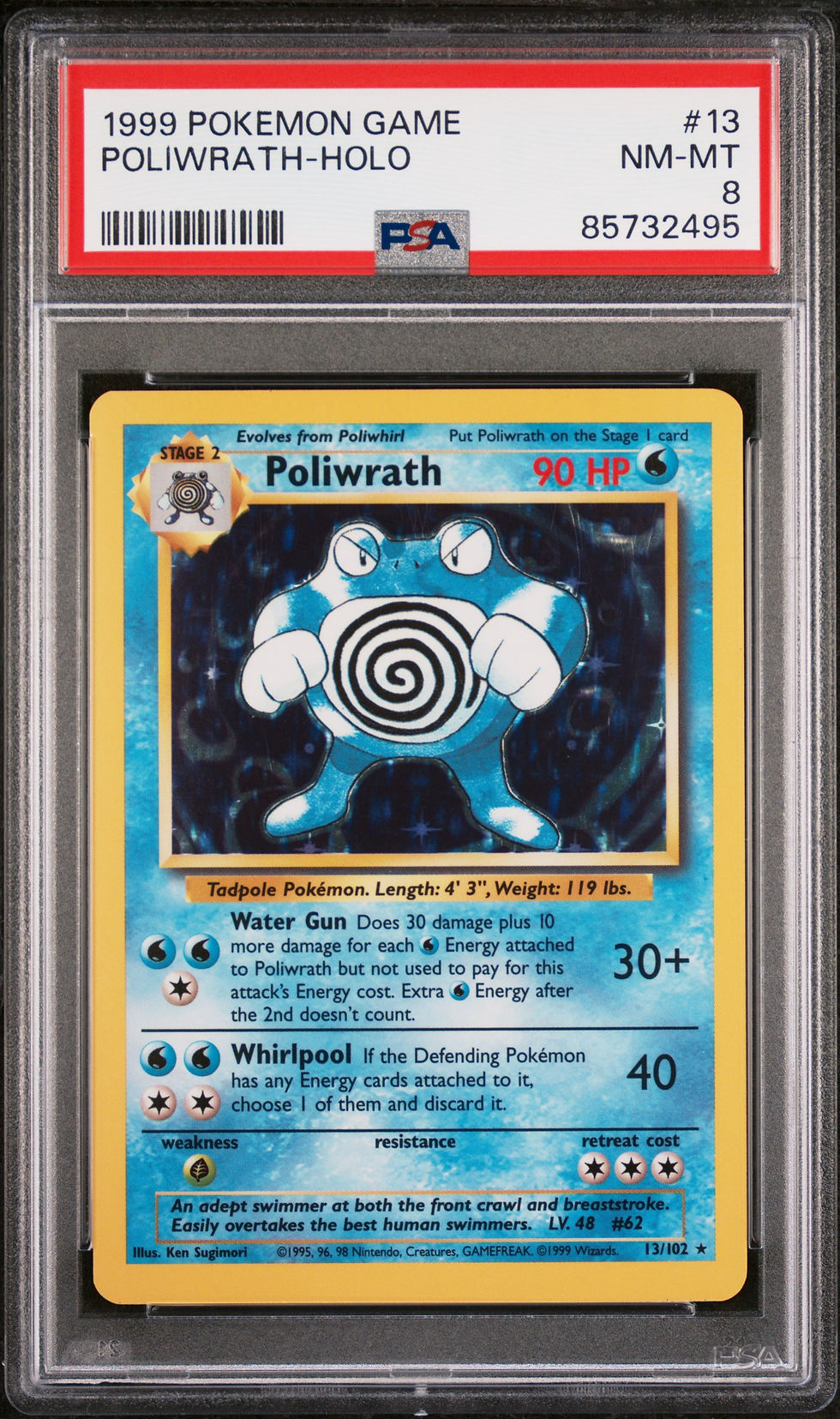 1999 POKEMON GAME 13 POLIWRATH-HOLO PSA 8