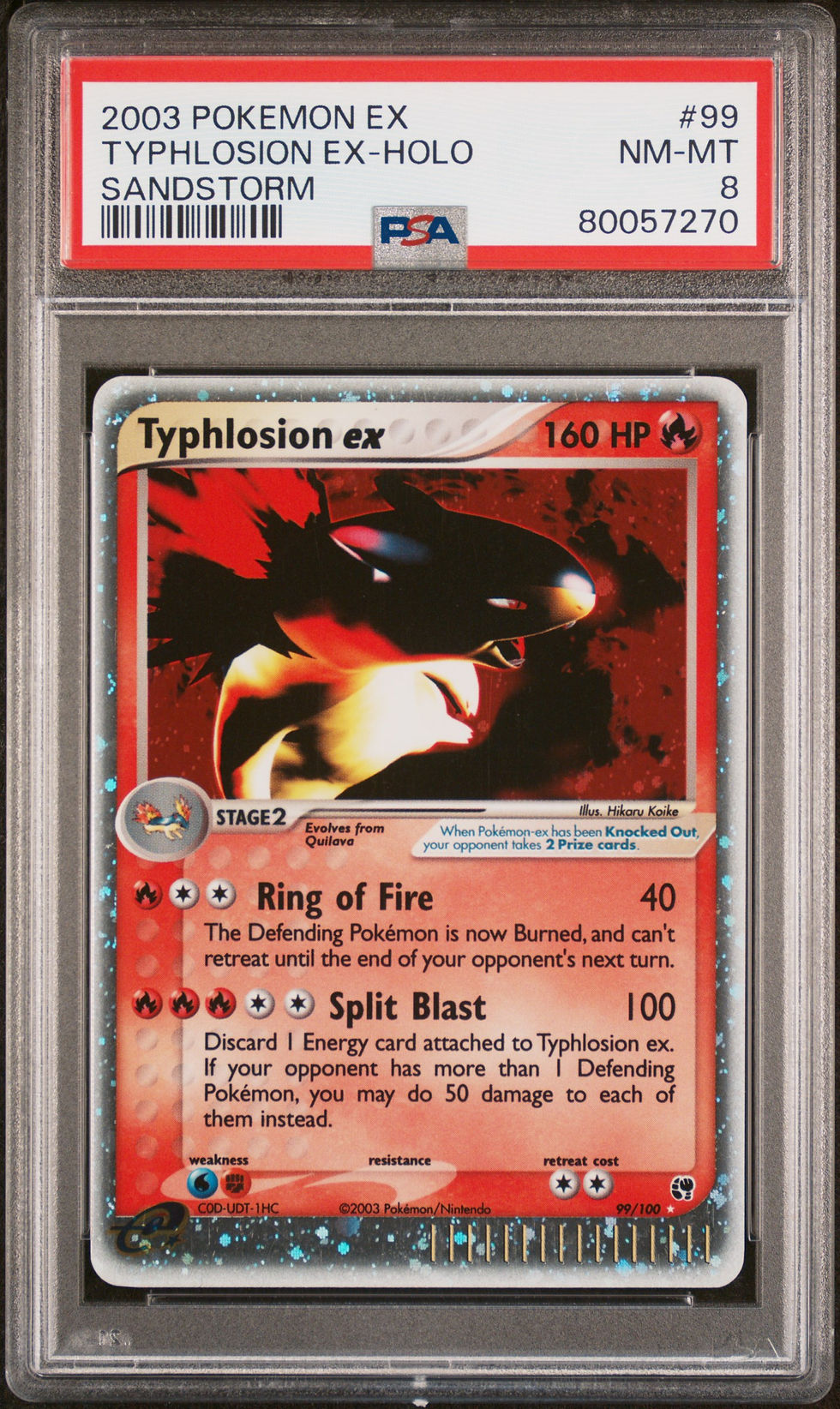 2003 POKEMON EX SANDSTORM 99 TYPHLOSION EX-HOLO PSA 8