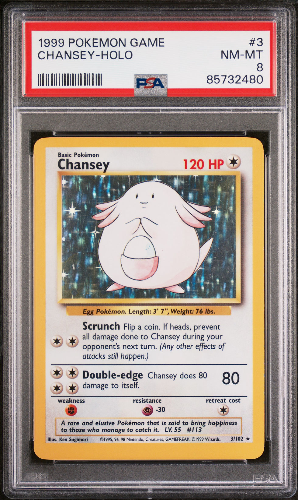 1999 POKEMON GAME 3 CHANSEY-HOLO PSA 8