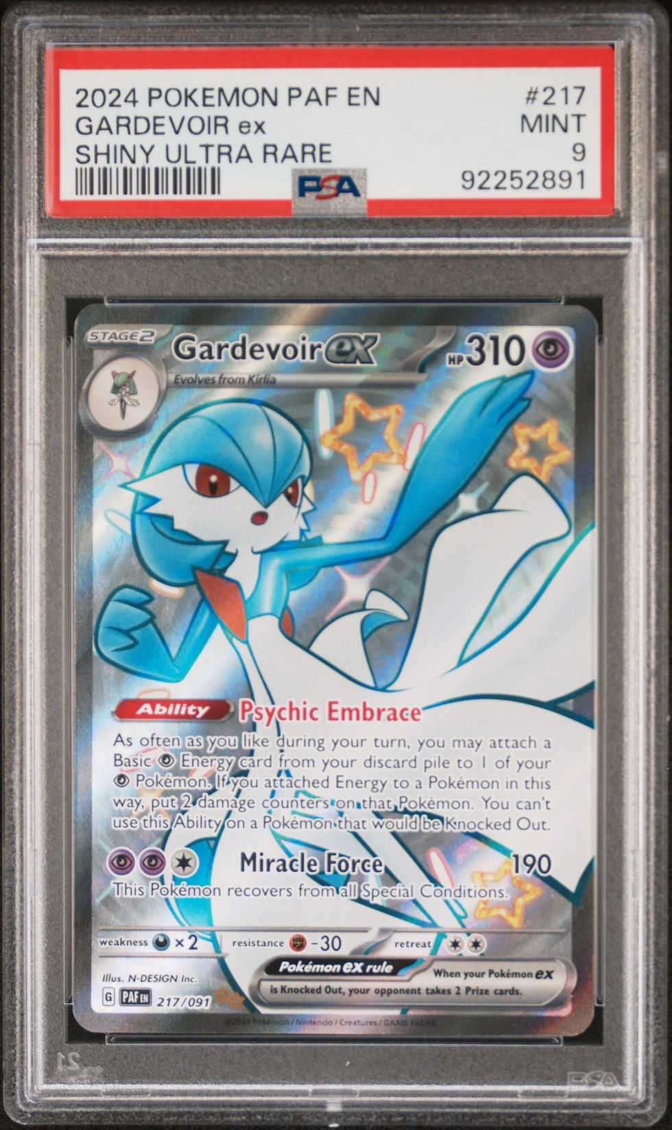 2024 POKEMON PAF EN-PALDEAN FATES 217 GARDEVOIR EX SHINY ULTRA RARE PSA 9