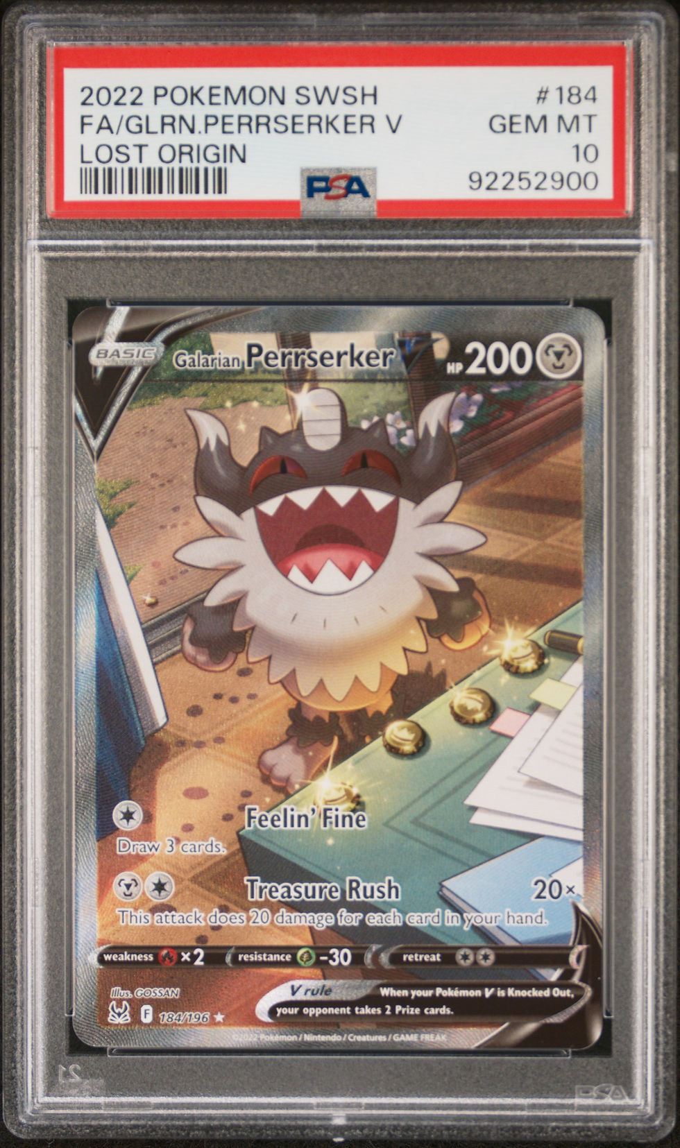 2022 POKEMON SWORD & SHIELD LOST ORIGIN FULL ART/GALARIAN PERRSERKER V PSA 10