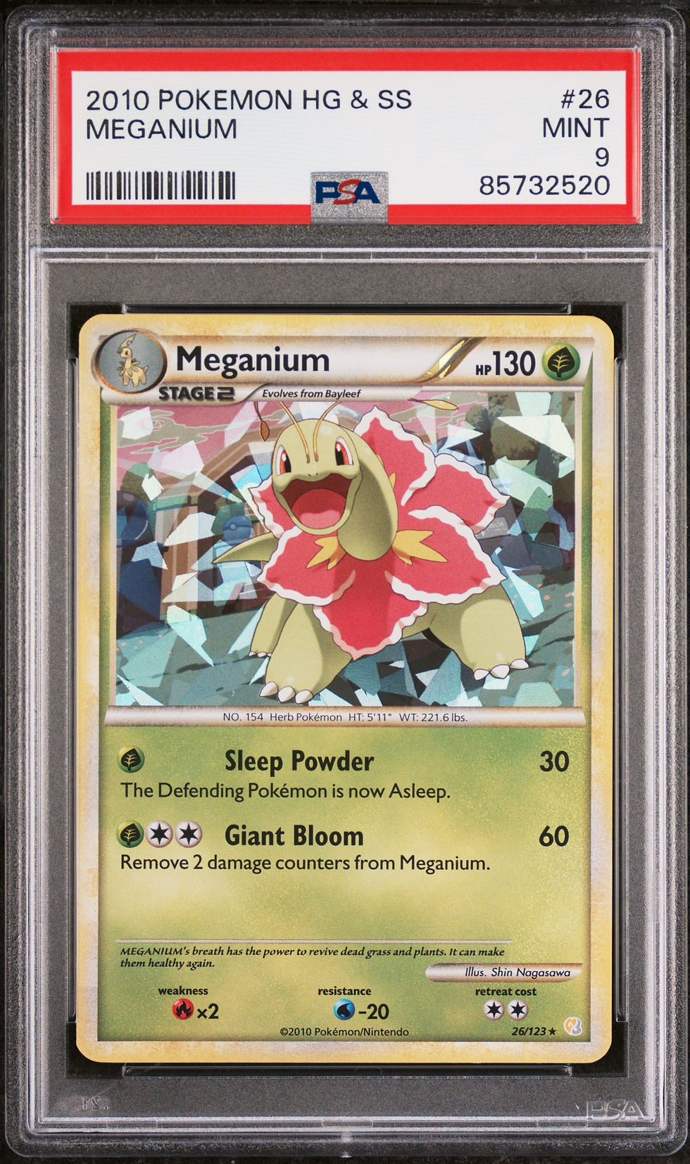 2010 POKEMON HEARTGOLD & SOULSILVER 26 MEGANIUM PSA 9