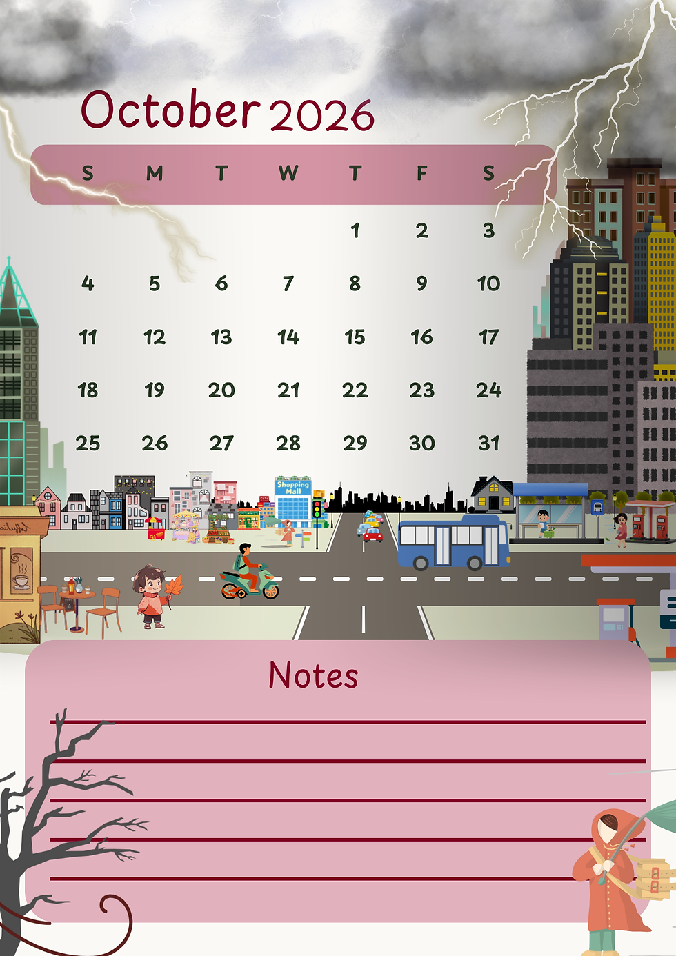 Thumbnail: 2026 Cute Seasonal Illustrated Calendar (A4 Printable) – Monthly & Full-Year