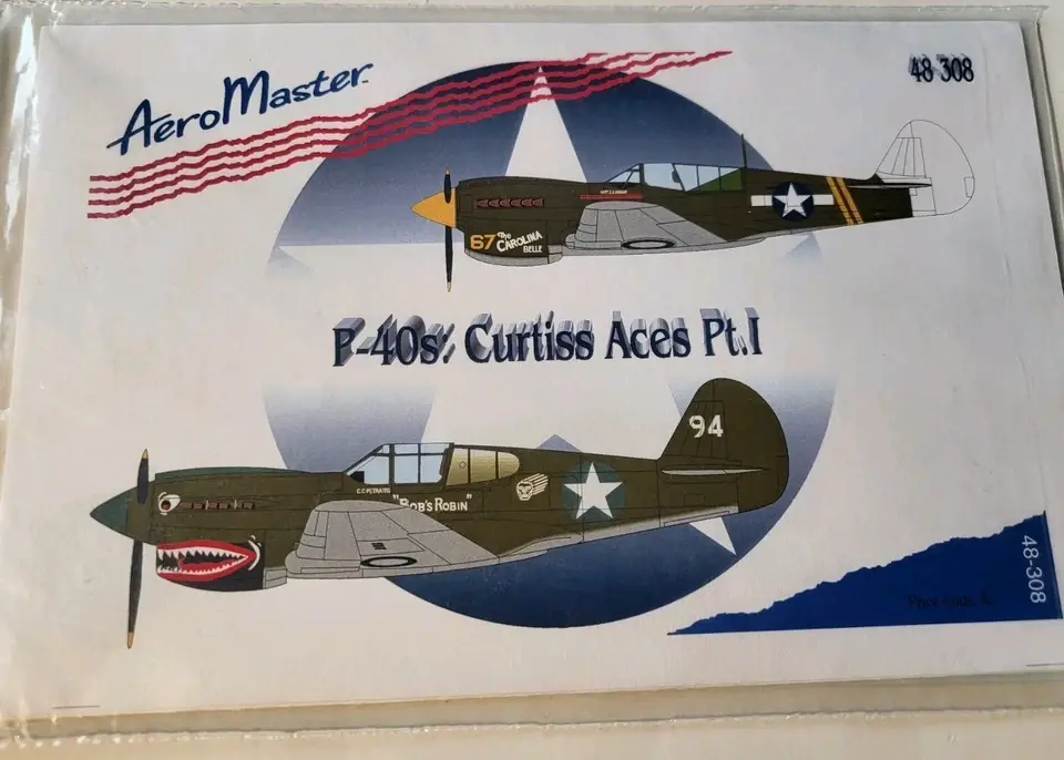 Aeromaster Decal Sheet, P-40's: CURTISS ACES Pt. I,  AM 48-308, 1/48 Scale