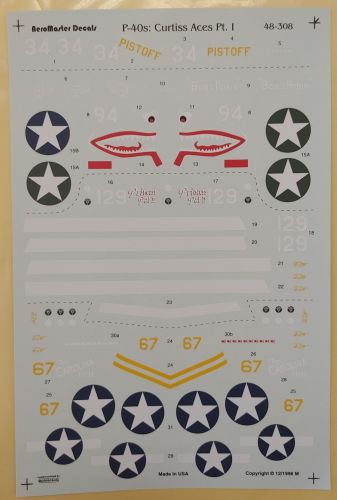 Thumbnail: Aeromaster Decal Sheet, P-40's: CURTISS ACES Pt. I,  AM 48-308, 1/48 Scale