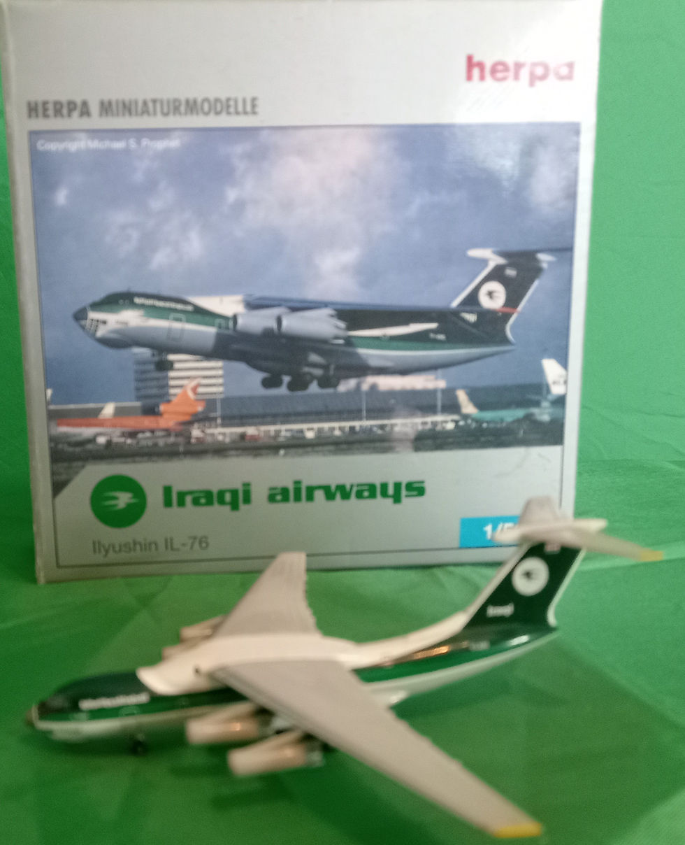 Thumbnail: Herpa Wings Models, Iraqi Airways Ilyushin IL-76 513852, Reg.YI-ANI, 1;500 Scale