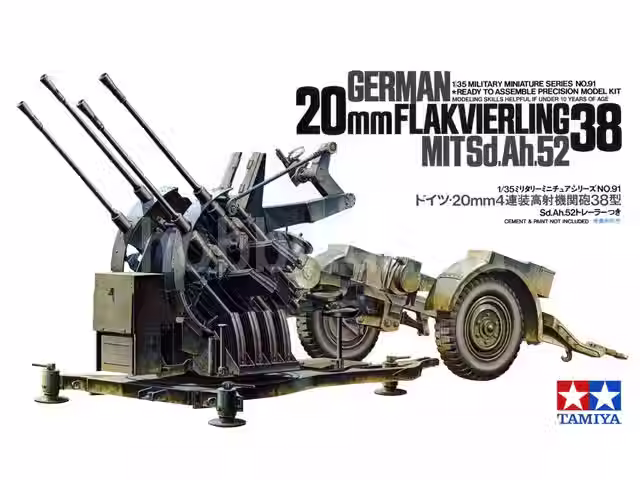 Tamiya Models, Military Miniatures German 20mm Flakvierling 38 mit Sd.Ah. 52, TA