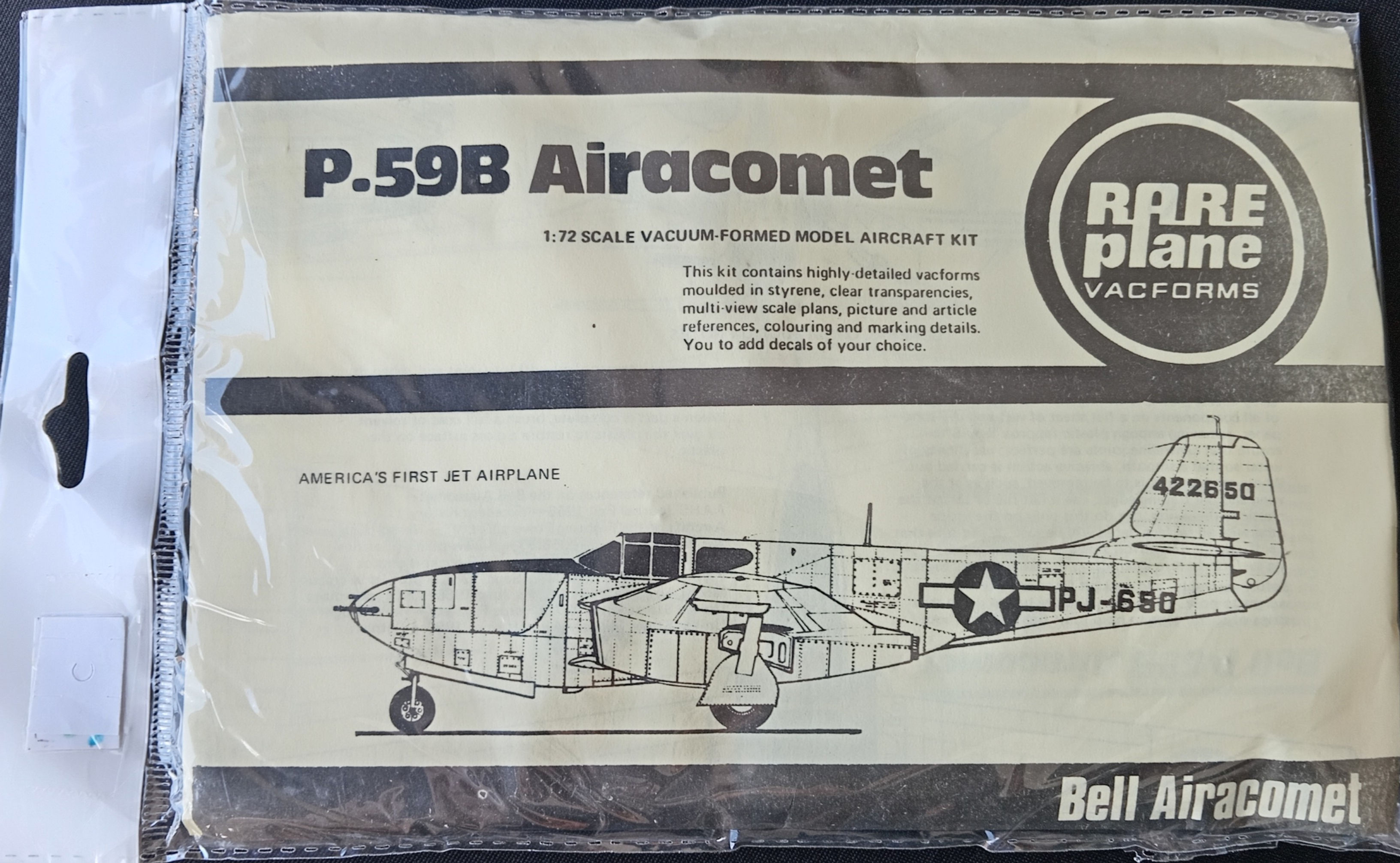 Rare Plane, VINTAGE Bell P-59B Airacomet 1;72 Scale