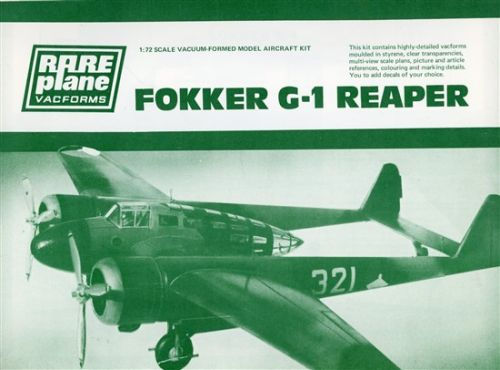 Rare Plane, Fokker G-1 Reaper Vacuform Model Kit 1/72 Scale