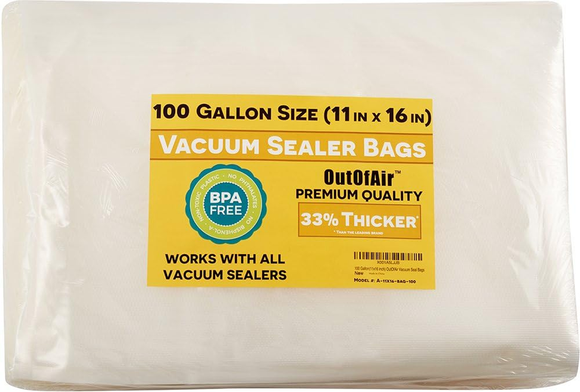 100 Vacuum Sealer Bags: Gallon Size (11" X 16") by Works with Foodsaver & Other