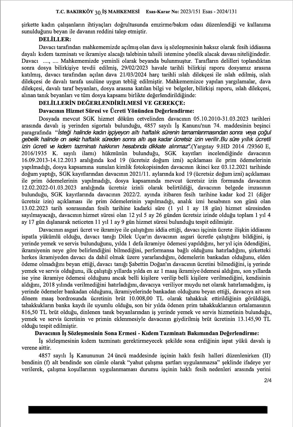 iş yeri kreş zorunluluğu, tazminat, kıdem tazminatı
