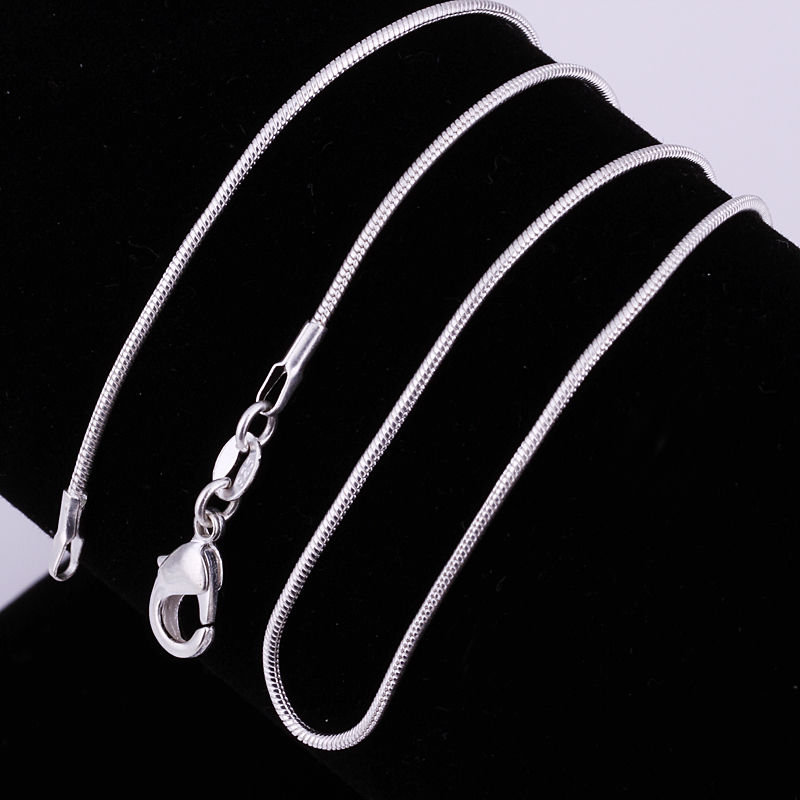 Thumbnail: 45-60cm 925 Silver 1MM/2MM/3MM solid Snake Chain Necklace For Men Women Fashion 