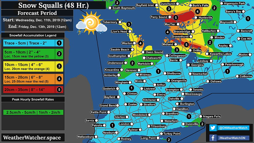 Snowfall Forecast, for Southern Ontario (Southwestern Ontario). Updated December 10th, 2019.