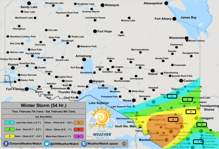 Freezing Rain Forecast for Northern Ontario. Issued: February 6th, 2019